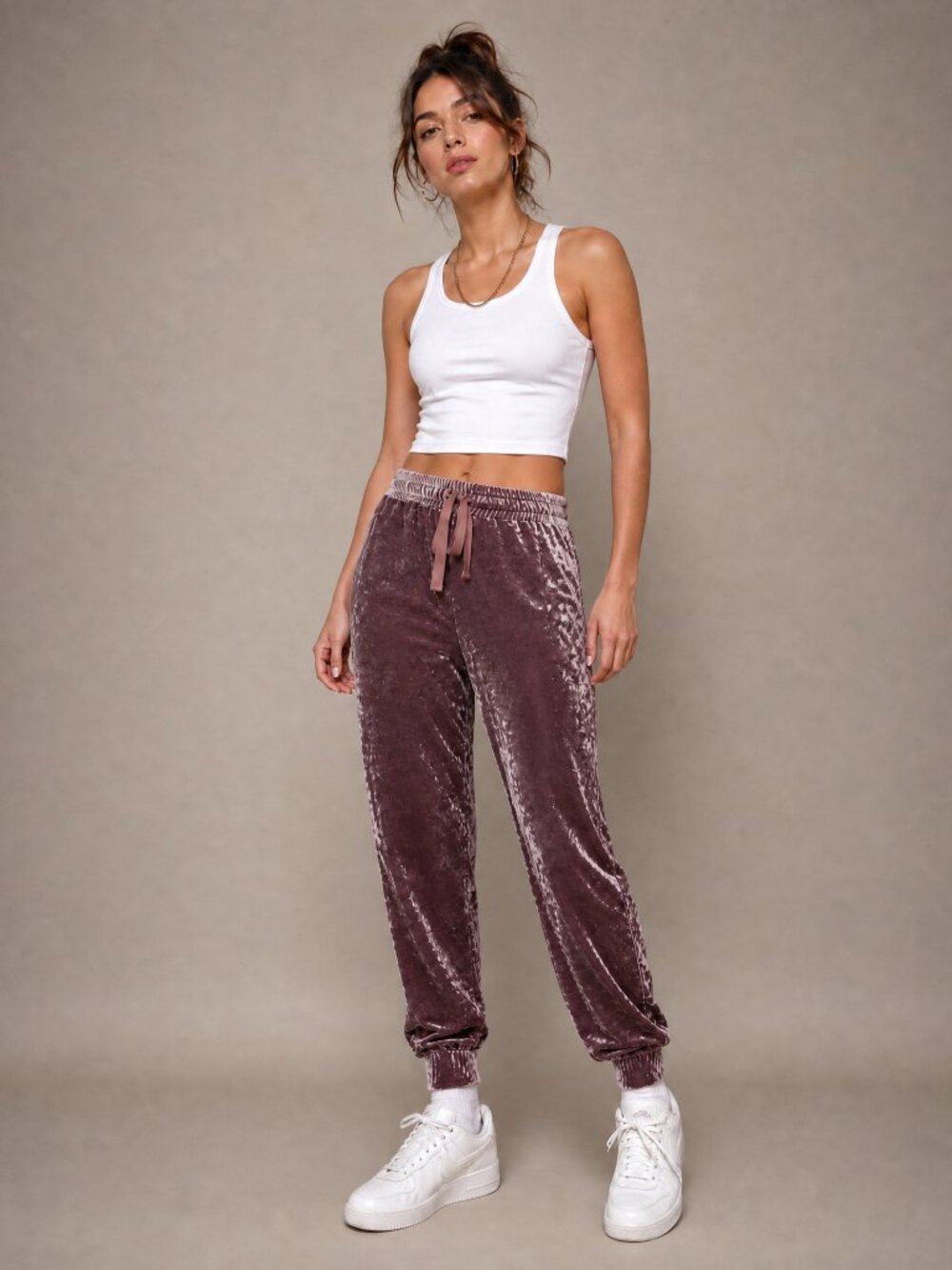 Topshop Crushed Velvet Joggers Dark Champagne Sweatpants M